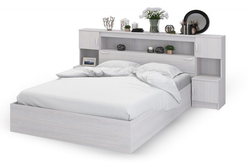 Кровать 1600 с прикроватным блоком "Бася" Белый Миф